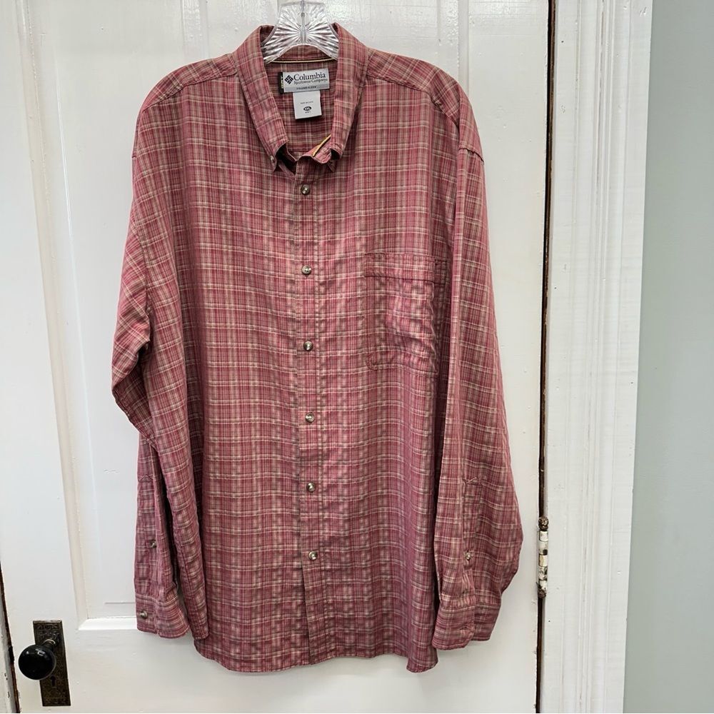 Columbia long sleeve button down lightweight shirt men's xxl‎ red tan plaid